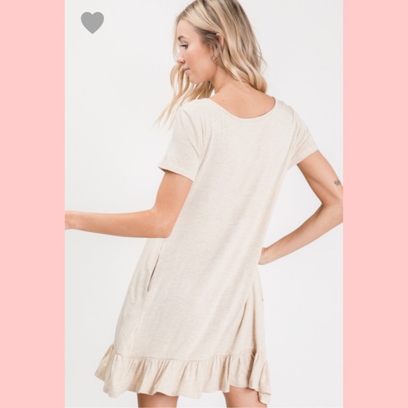 Short Sleeve Mini Dress Khaki S M L Rayon Spandex - Picture 3 of 3